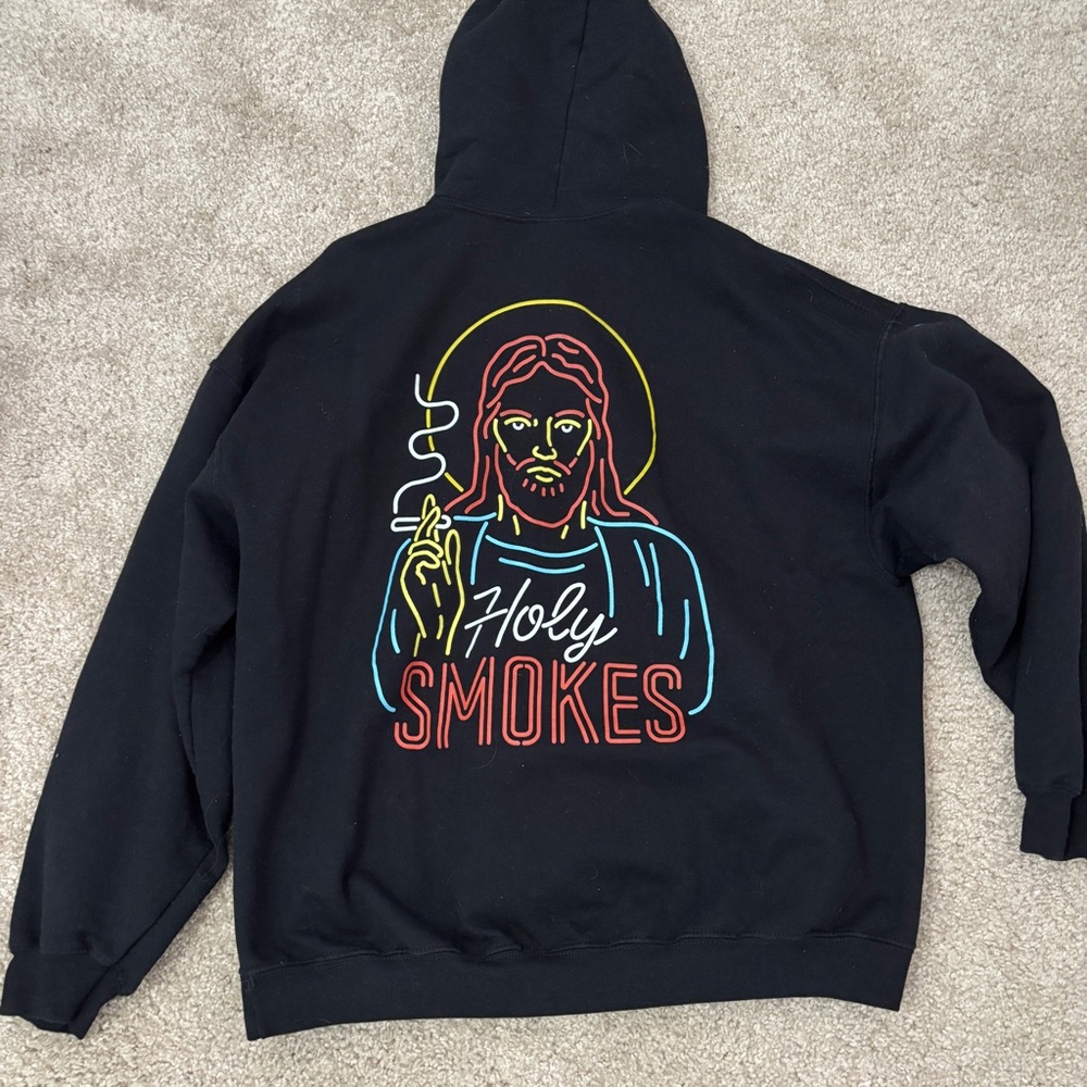 Gildan Black Hoodie with Orange Red Outline Graphic